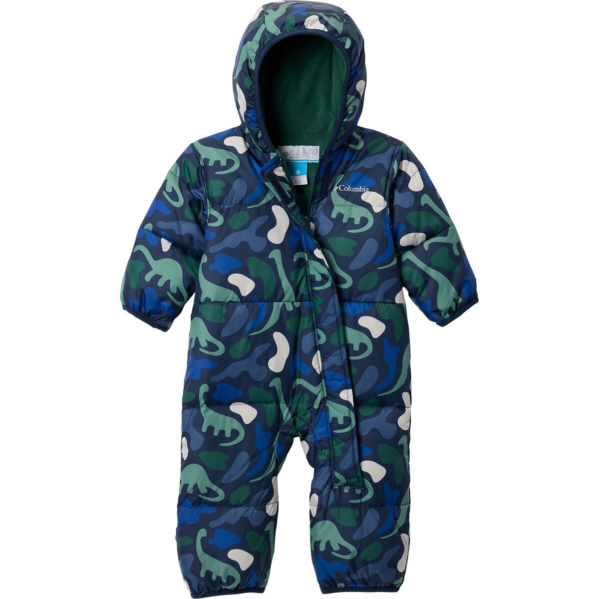 Image of Columbia Snuggly Bunny II Bunting - Infants' Collegiate Navy Dinoflauge/Rain Forest, 0/3M