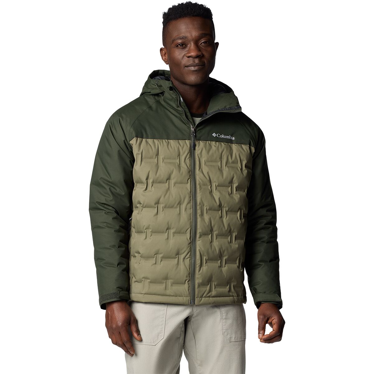 Image of Columbia Grand Trek III Down Hooded Jacket - Men's Stone Green/Greenscape, XXL