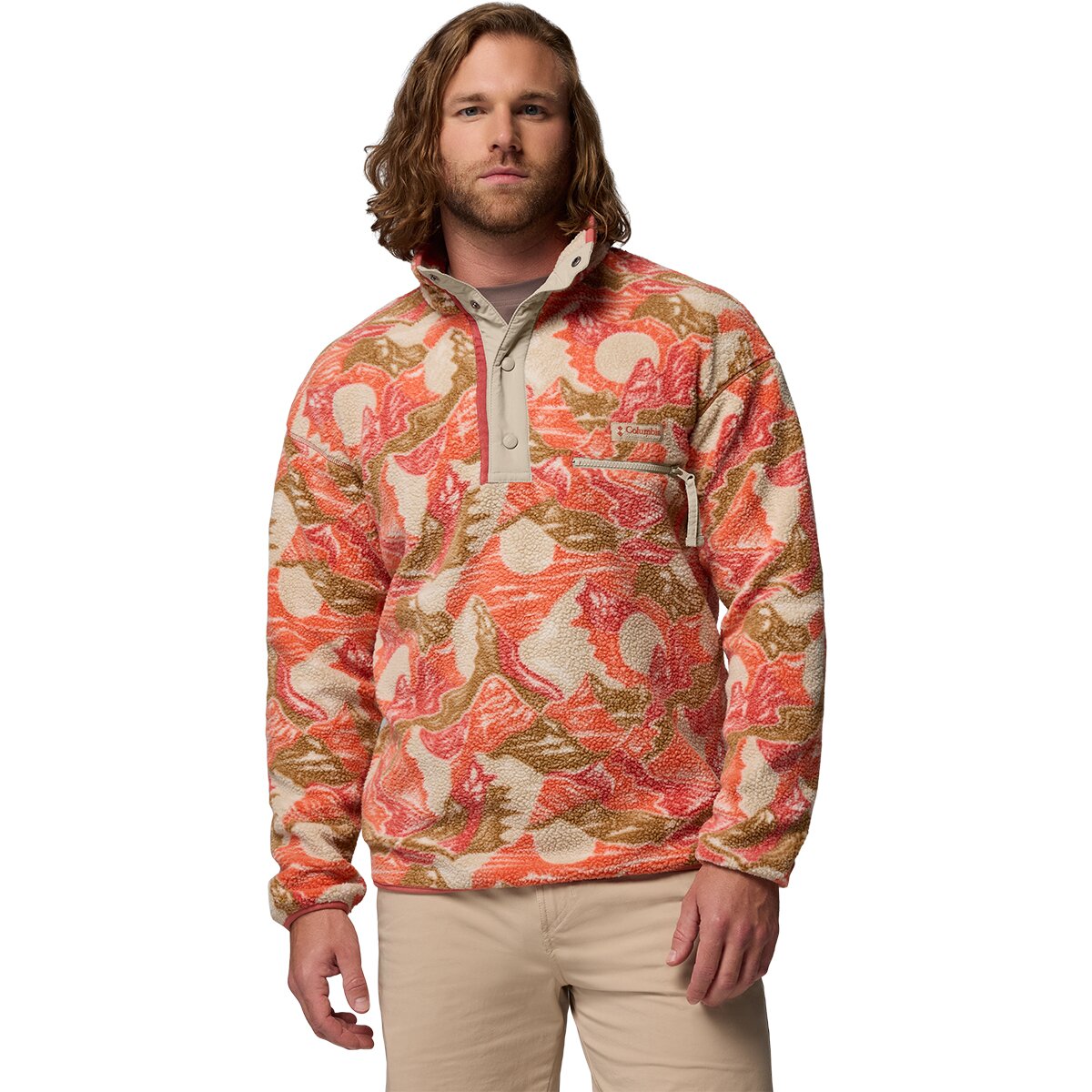 Image of Columbia Helvetia II Printed 1/2-Snap Fleece - Men's Washed Red/Sunscapes, M