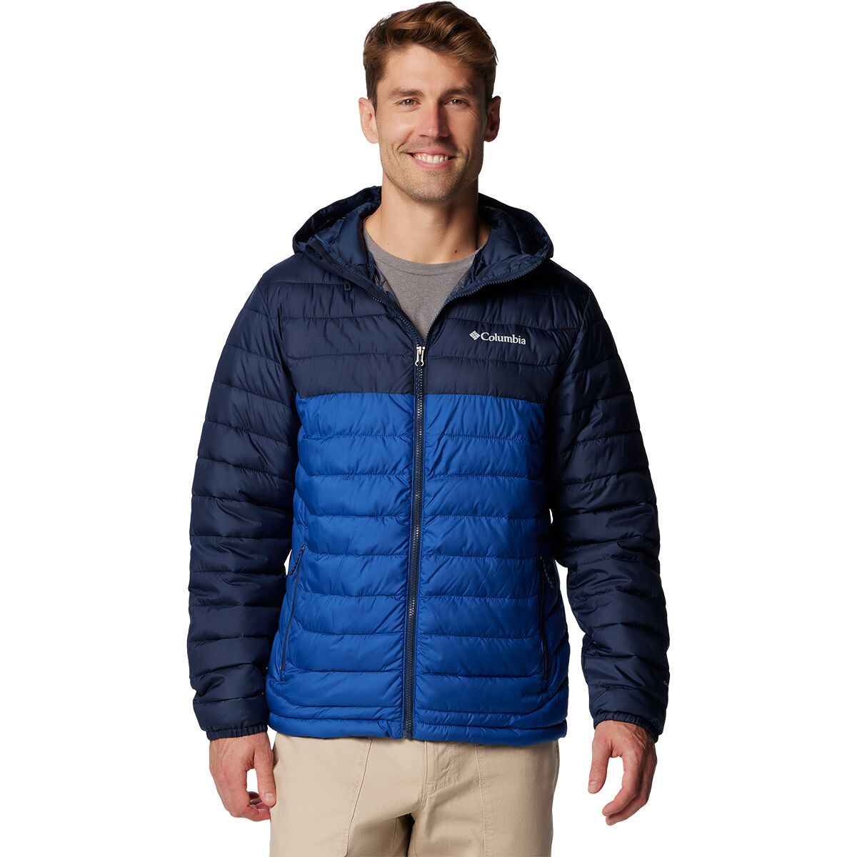 Image of Columbia Powder Lite II Hooded Jacket - Men's Mountain Blue/Collegiate Navy, L