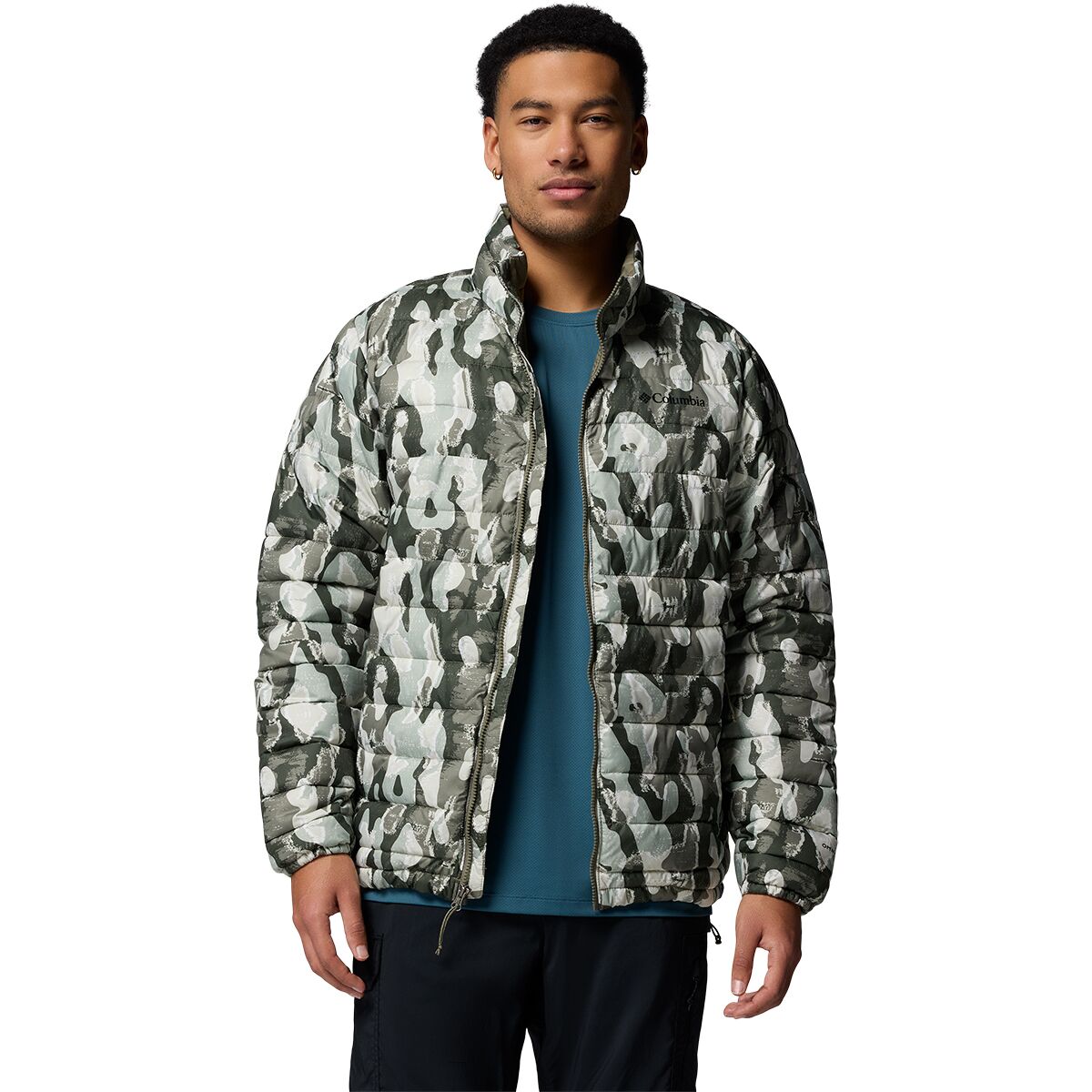Image of Columbia Powder Lite II Printed Jacket - Men's Stone Green Treebark Print, M