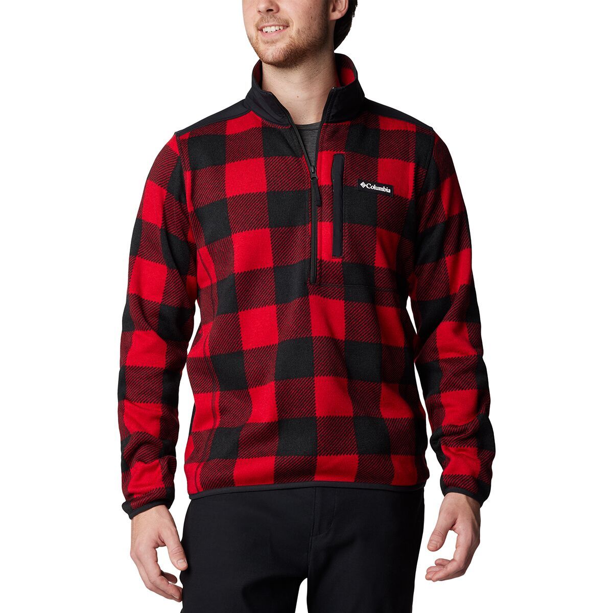 Image of Columbia Sweater Weather II Printed 1/2-Zip Fleece - Men's Mountain Red/Check Print/Mtn Red Black, M