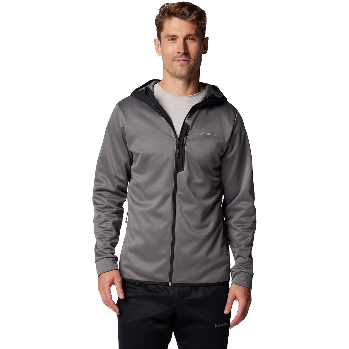 Image of Columbia Tech Full-Zip Fleece Hoodie - Men's City Grey/Black, L