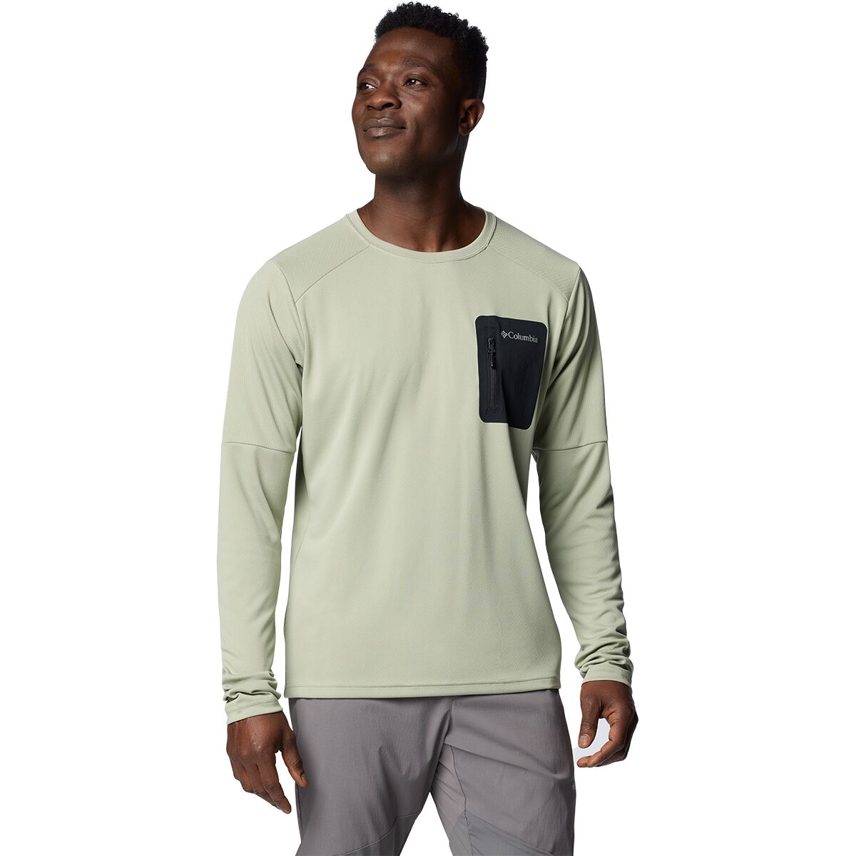 Image of Columbia Tech Knit Long-Sleeve Crew Top - Men's Safari/Black, XL