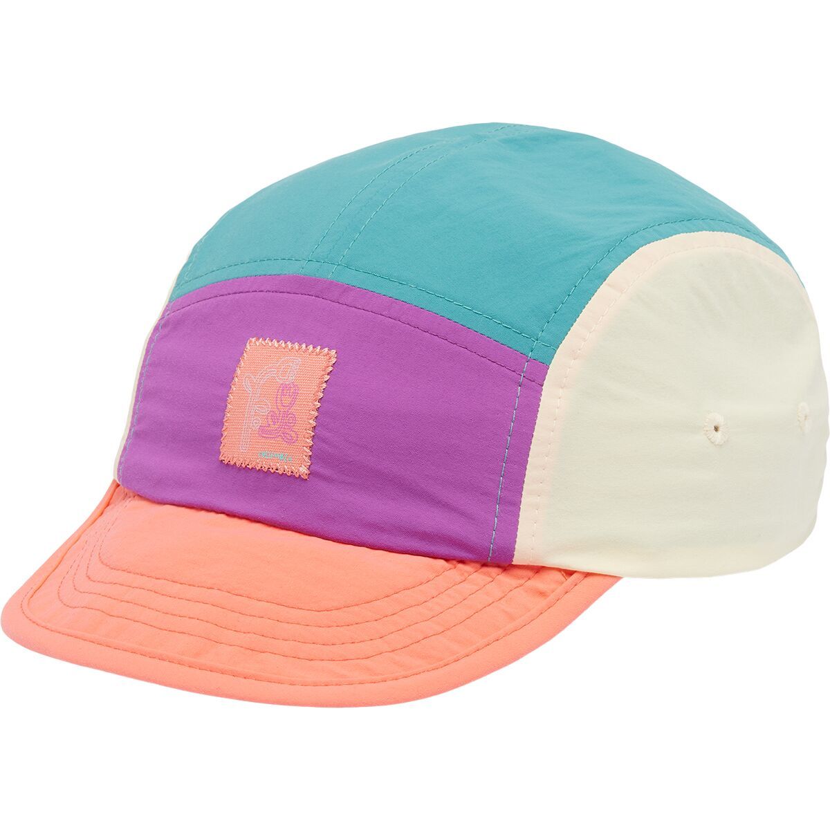 Image of Columbia Camp Charlie 5-Panel Hat - Kids' Razzle/Hot Coral/Teal/Lemon Wash, One Size