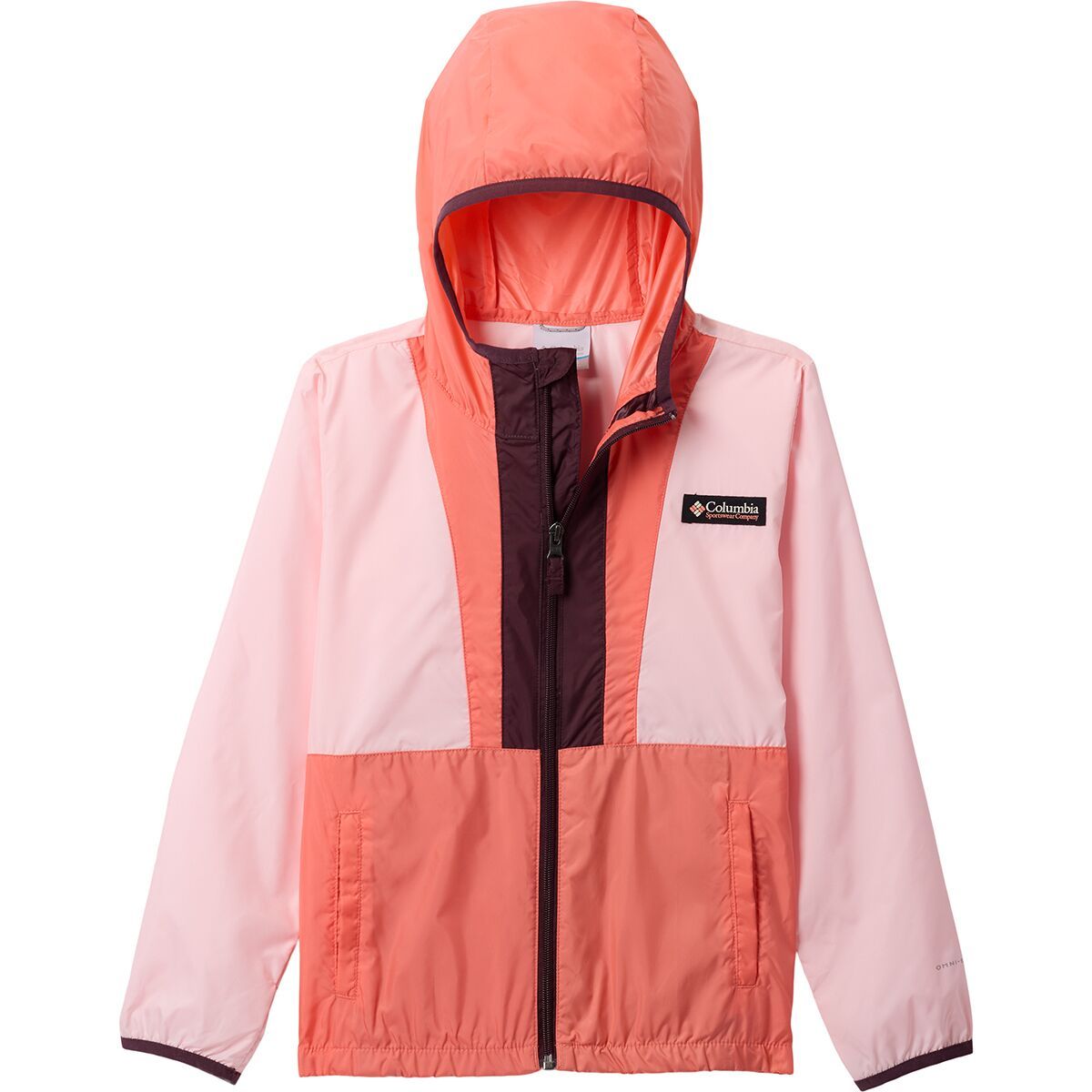 Columbia Back Bowl II Hooded Windbreaker - Kids' Satin Pink/Hot Coral/Moonvista, L