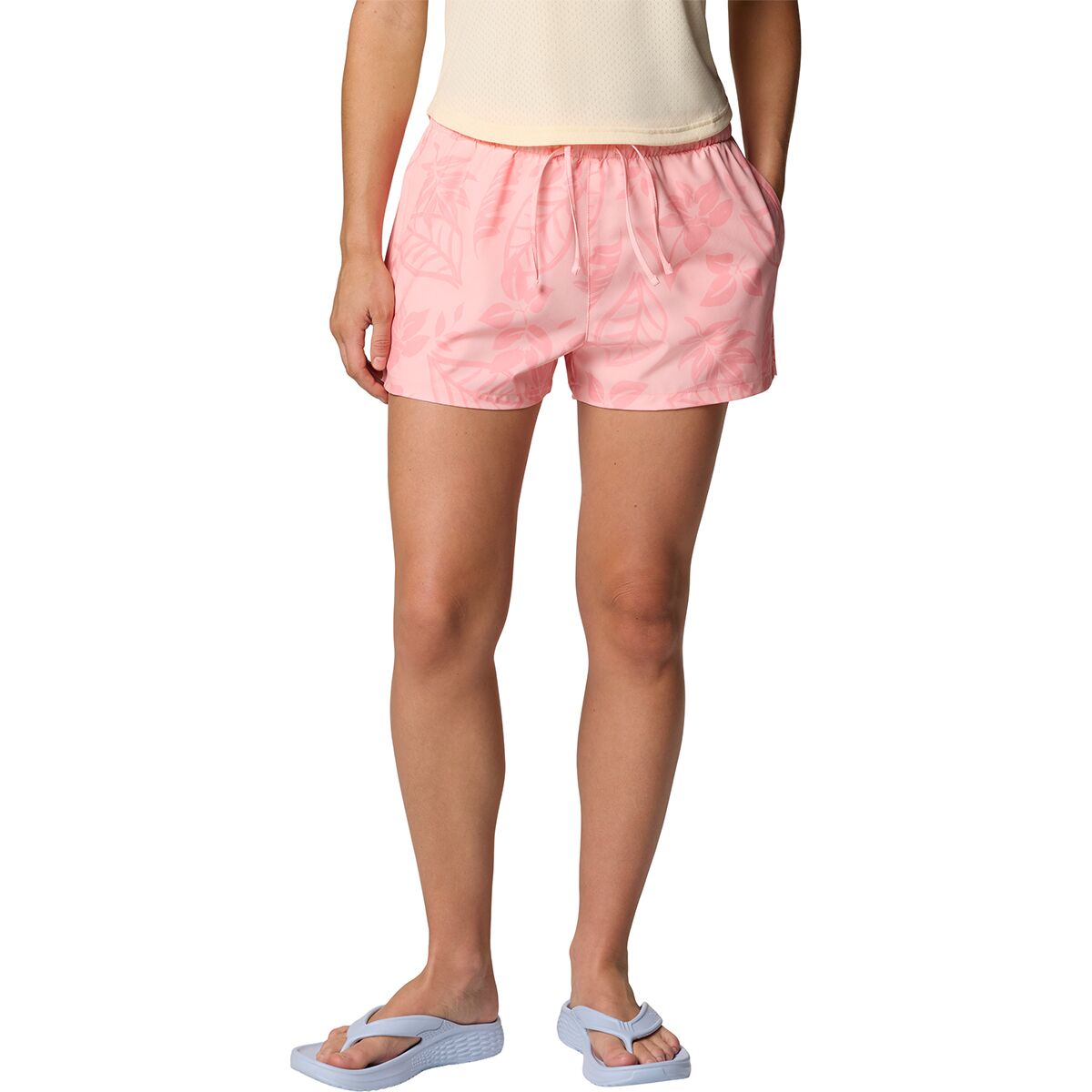 Image of Columbia Bogata Bay II 3in Print Short - Women's Pink Sand Pasteled Tonal, XL