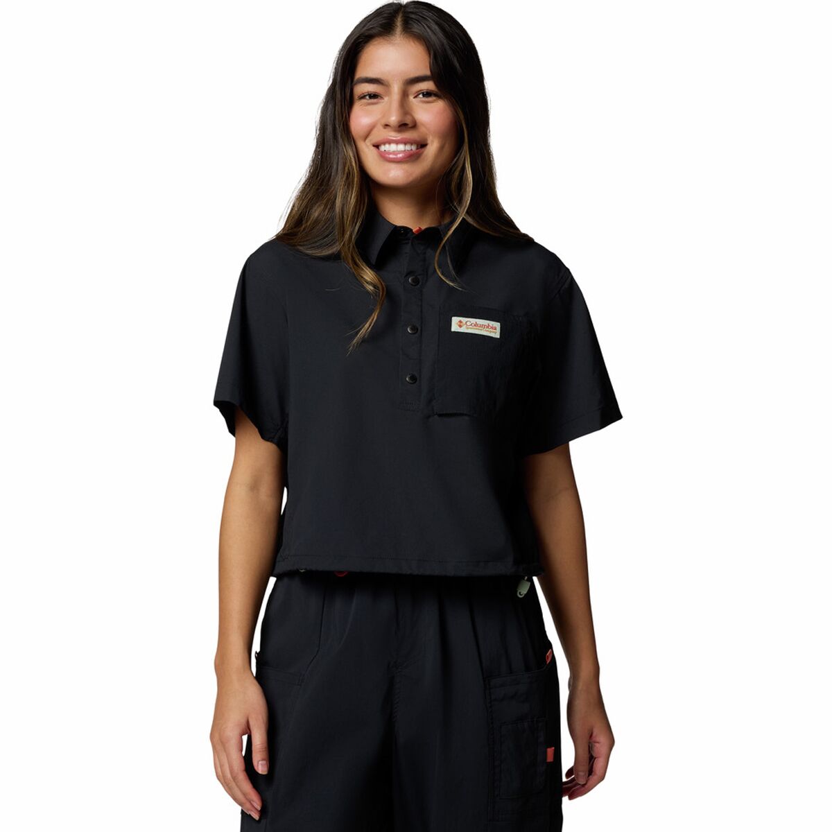 Image of Columbia Cove Beach Woven Cropped Shirt - Women's Black, XL