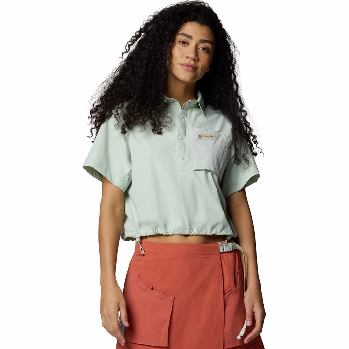 Image of Columbia Cove Beach Woven Cropped Shirt - Women's Cool Green, XXL