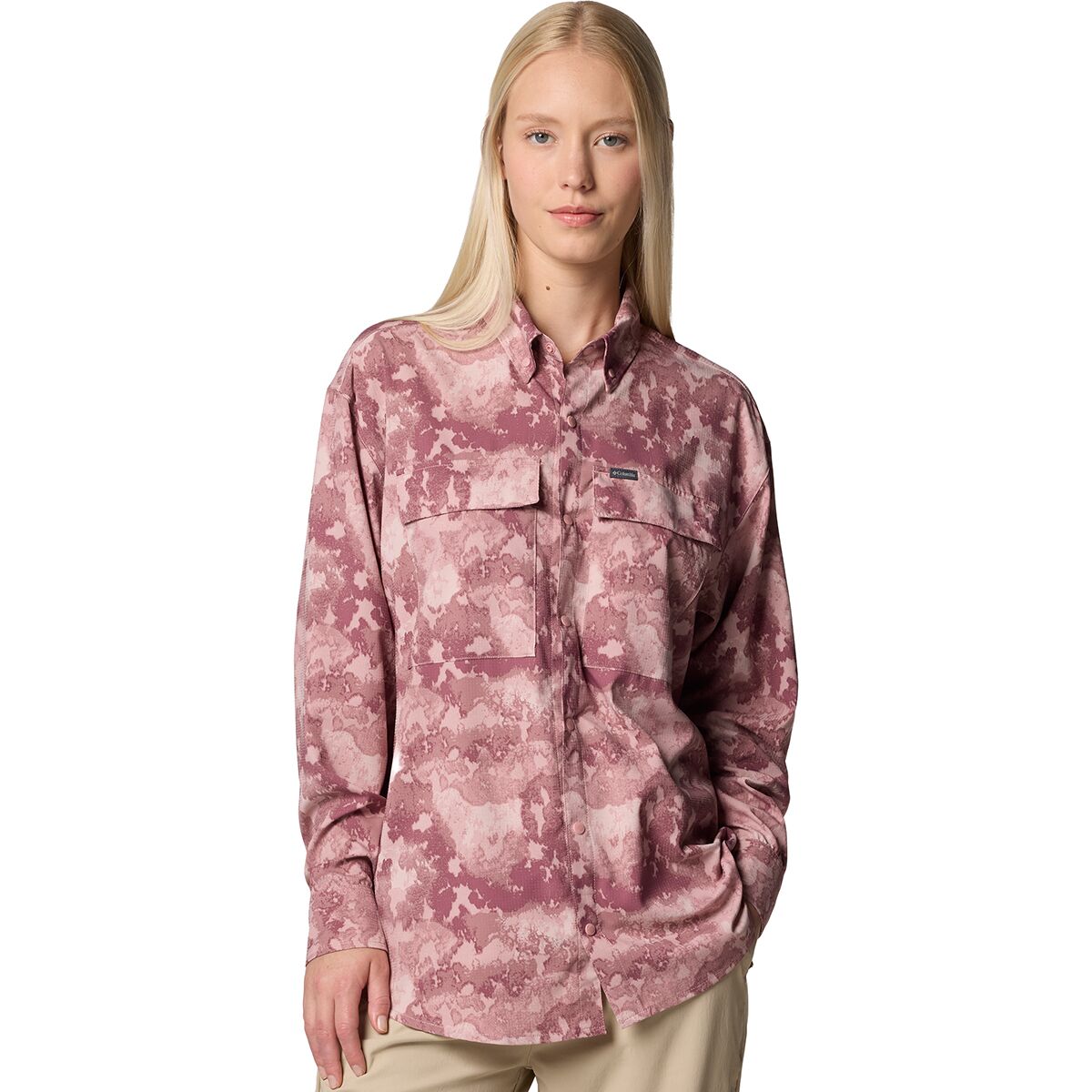 Image of Columbia Elevated View Utility Long-Sleeve Shirt - Women's Eraser Pink Deco Camo, M