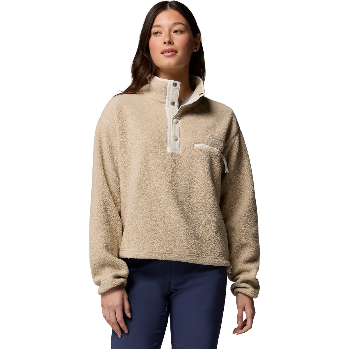 Image of Columbia Helvetia II Cropped 1/2-Snap Fleece Pullover - Women's Ancient Fossil/Dark Stone/Chalk, XS