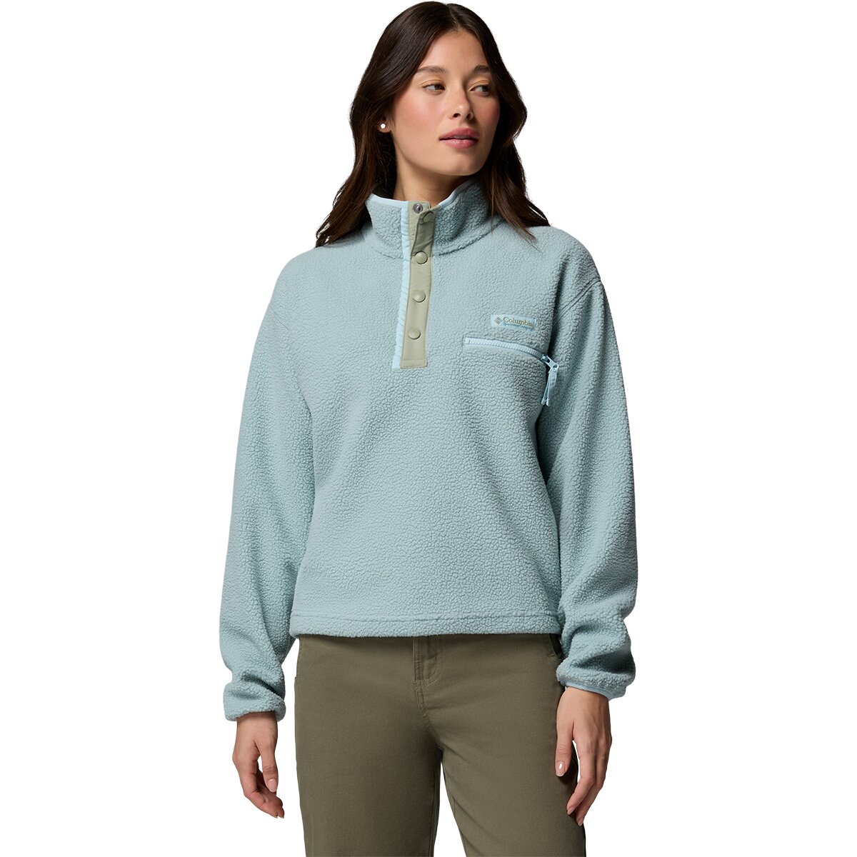 Image of Columbia Helvetia II Cropped 1/2-Snap Fleece Pullover - Women's Crushed Blue/Safari/Marine Light, XL