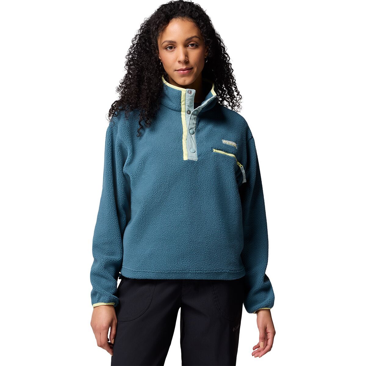 Image of Columbia Helvetia II Cropped 1/2-Snap Fleece Pullover - Women's Everblue/Crushed Blue/Citron Haze, XL