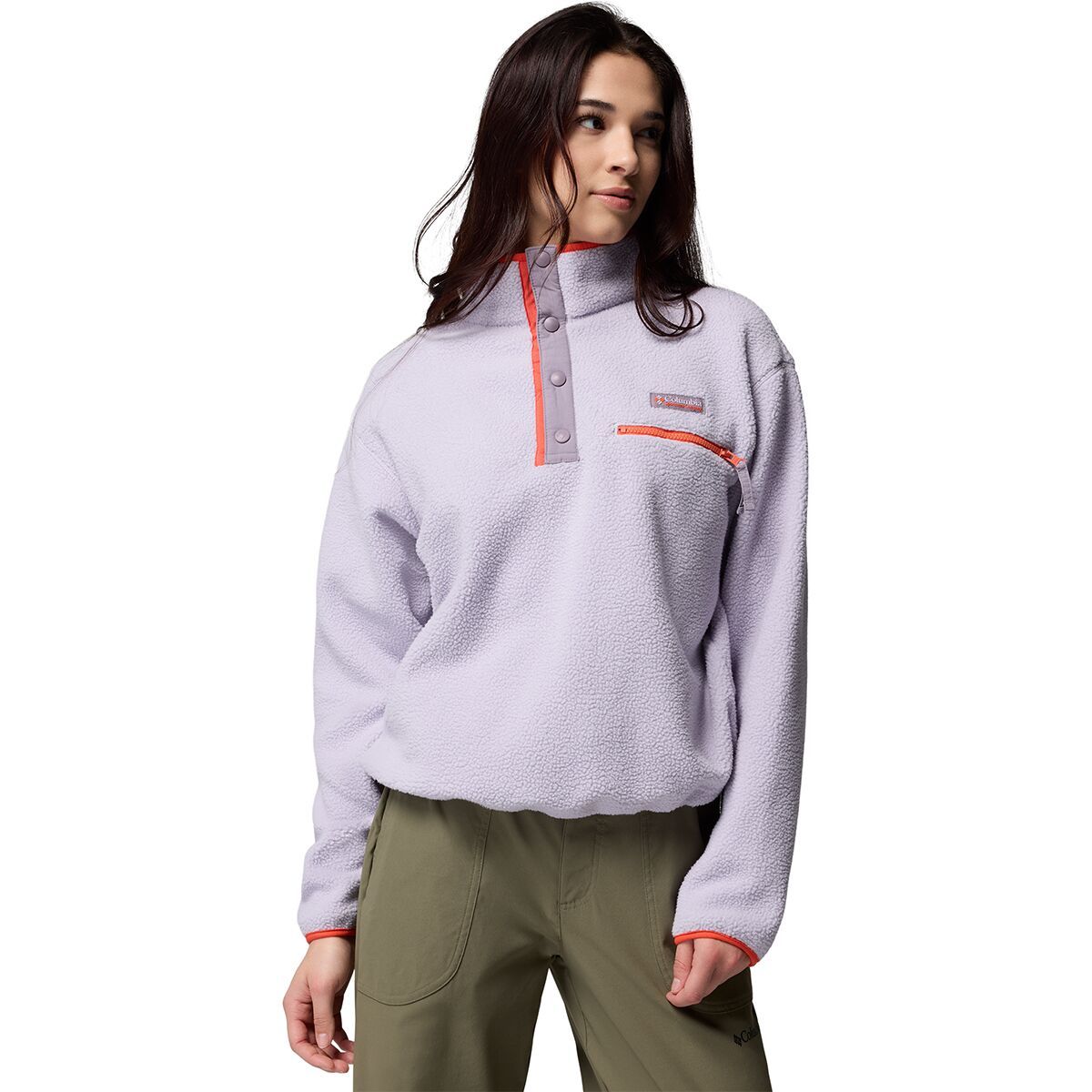 Image of Columbia Helvetia II Cropped 1/2-Snap Fleece Pullover - Women's Lavender Pearl/Shale Purple/Zing, XS