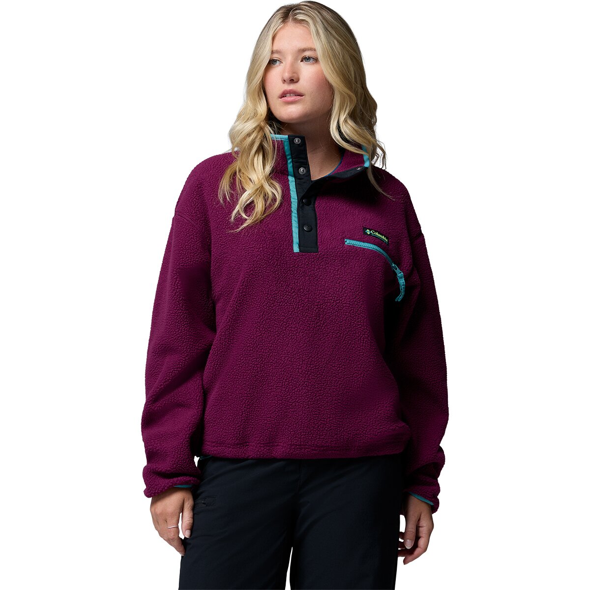 Image of Columbia Helvetia II Cropped 1/2-Snap Fleece Pullover - Women's Marionberry/Black, S