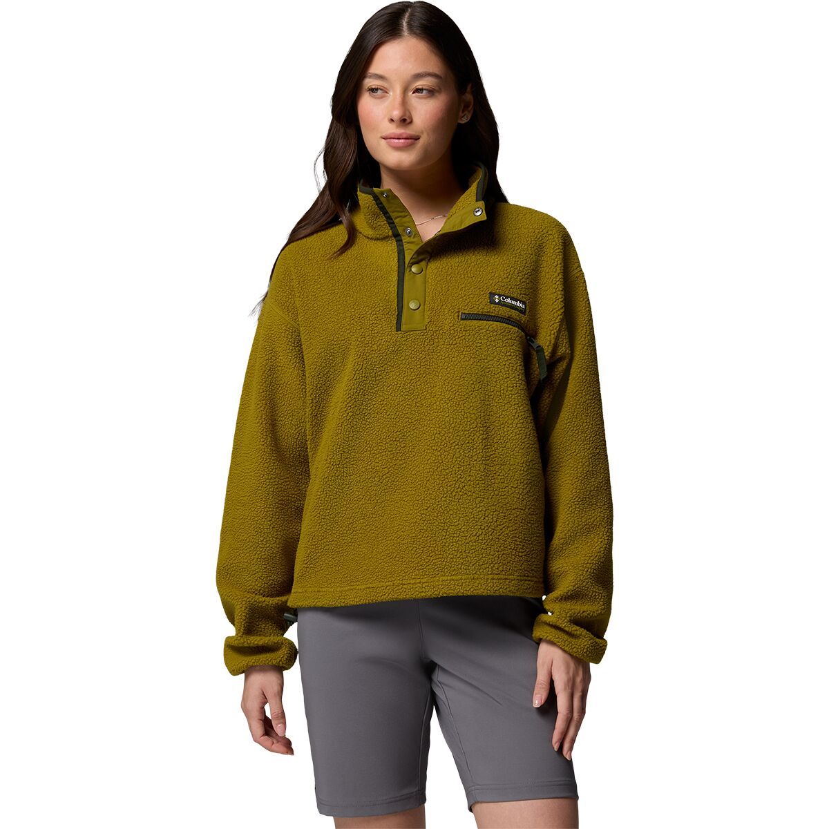 Image of Columbia Helvetia II Cropped 1/2-Snap Fleece Pullover - Women's Mossy Green/Mossy Green/Greenscape, M