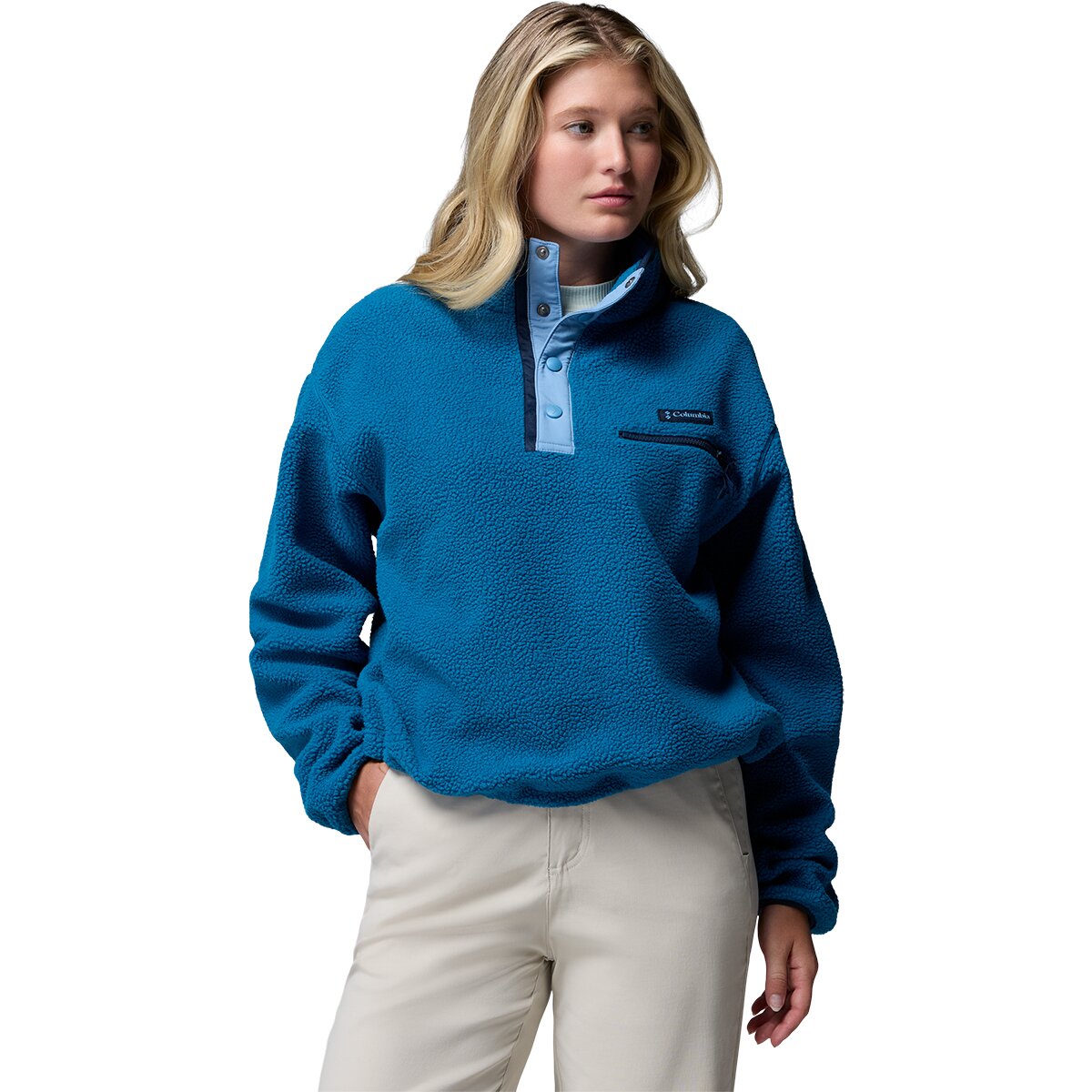 Image of Columbia Helvetia II Cropped 1/2-Snap Fleece Pullover - Women's Phoenix Blue/Rainy Day, S