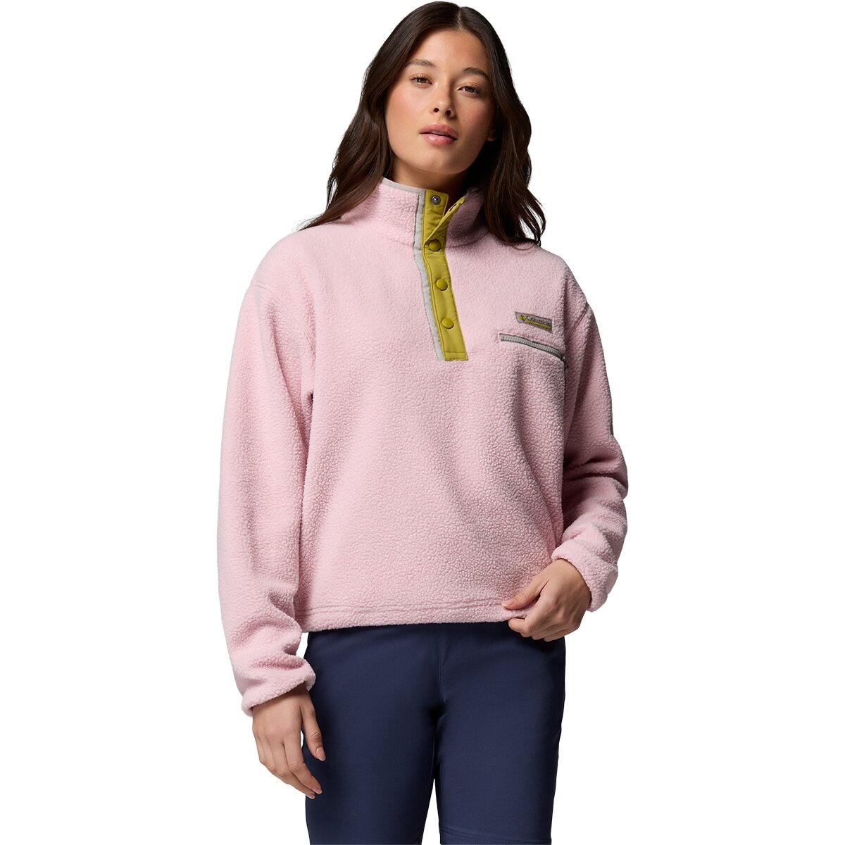 Image of Columbia Helvetia II Cropped 1/2-Snap Fleece Pullover - Women's Pink Agate/Peppercorn/Flint Grey, S