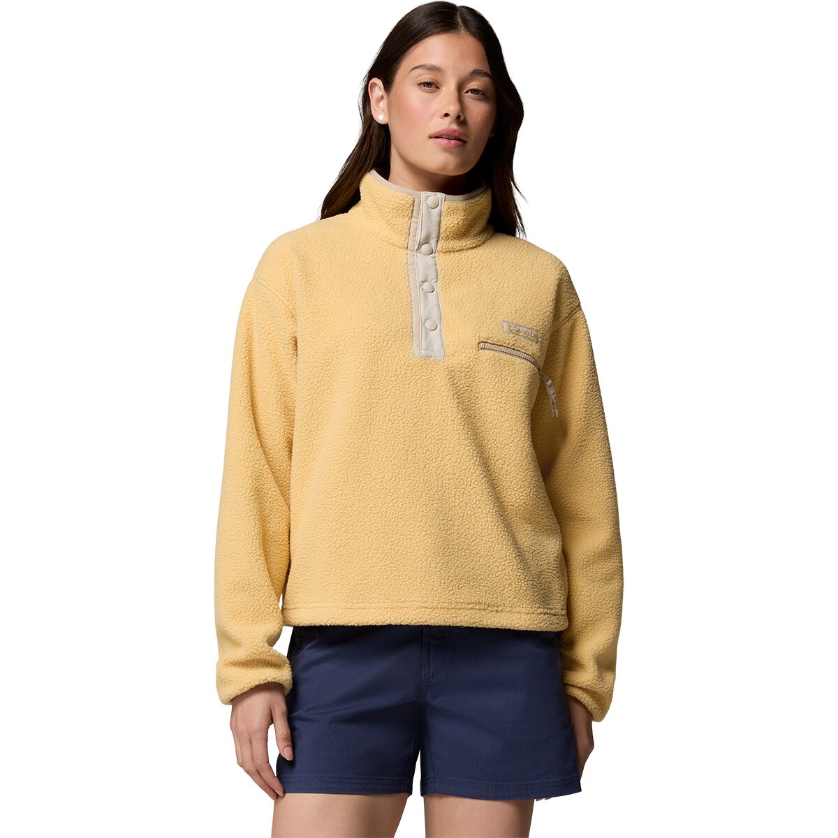 Image of Columbia Helvetia II Cropped 1/2-Snap Fleece Pullover - Women's Sand Dune/Dark Stone/Ancient Fossil, L
