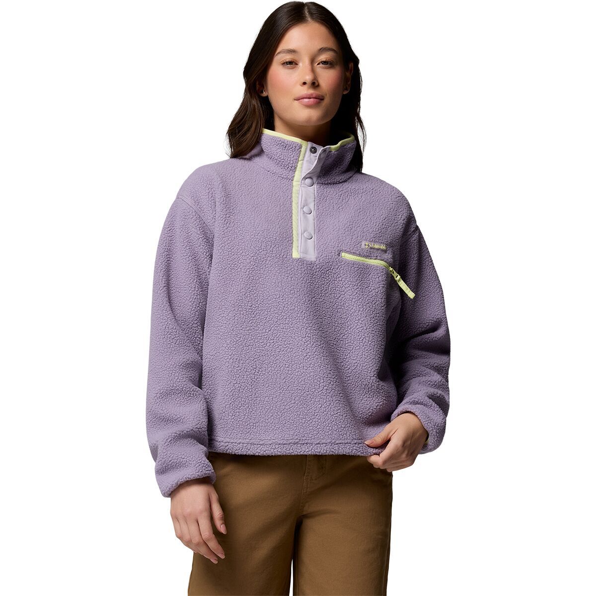 Image of Columbia Helvetia II Cropped 1/2-Snap Fleece Pullover - Women's Shale Purple/Lavender Pearl/Citron Haz, L