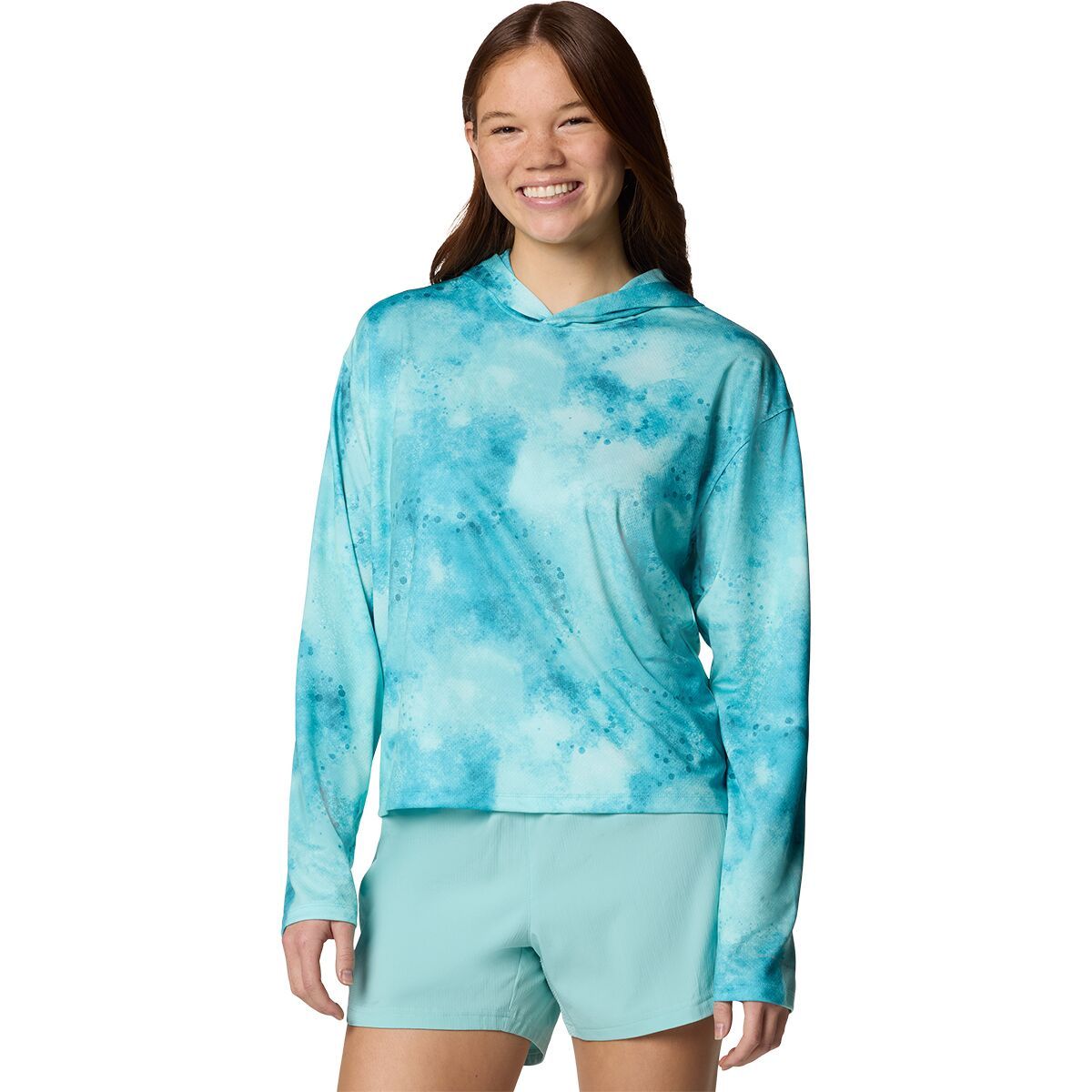 Image of Columbia PFG Solar Stream Printed Hoodie - Women's Gulf Stream Seafoamed, XS