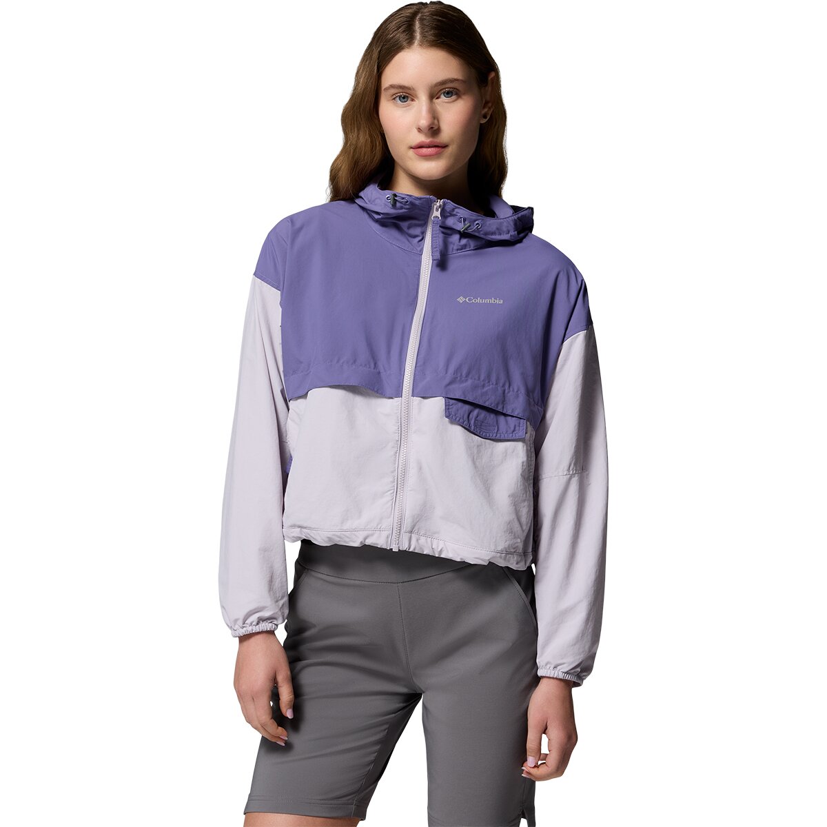 Image of Columbia Spire Valley Cropped Windbreaker - Women's Stormwatch/Lavender Pearl, XL