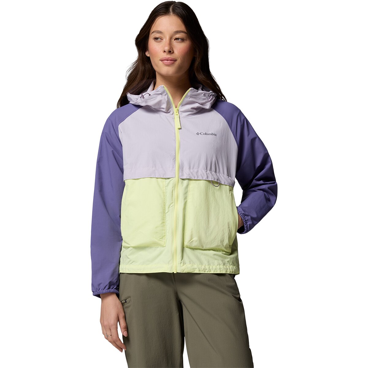 Image of Columbia Spire Valley Windbreaker - Women's Citron Haze/Lavender Pearl/Stormwatch, M