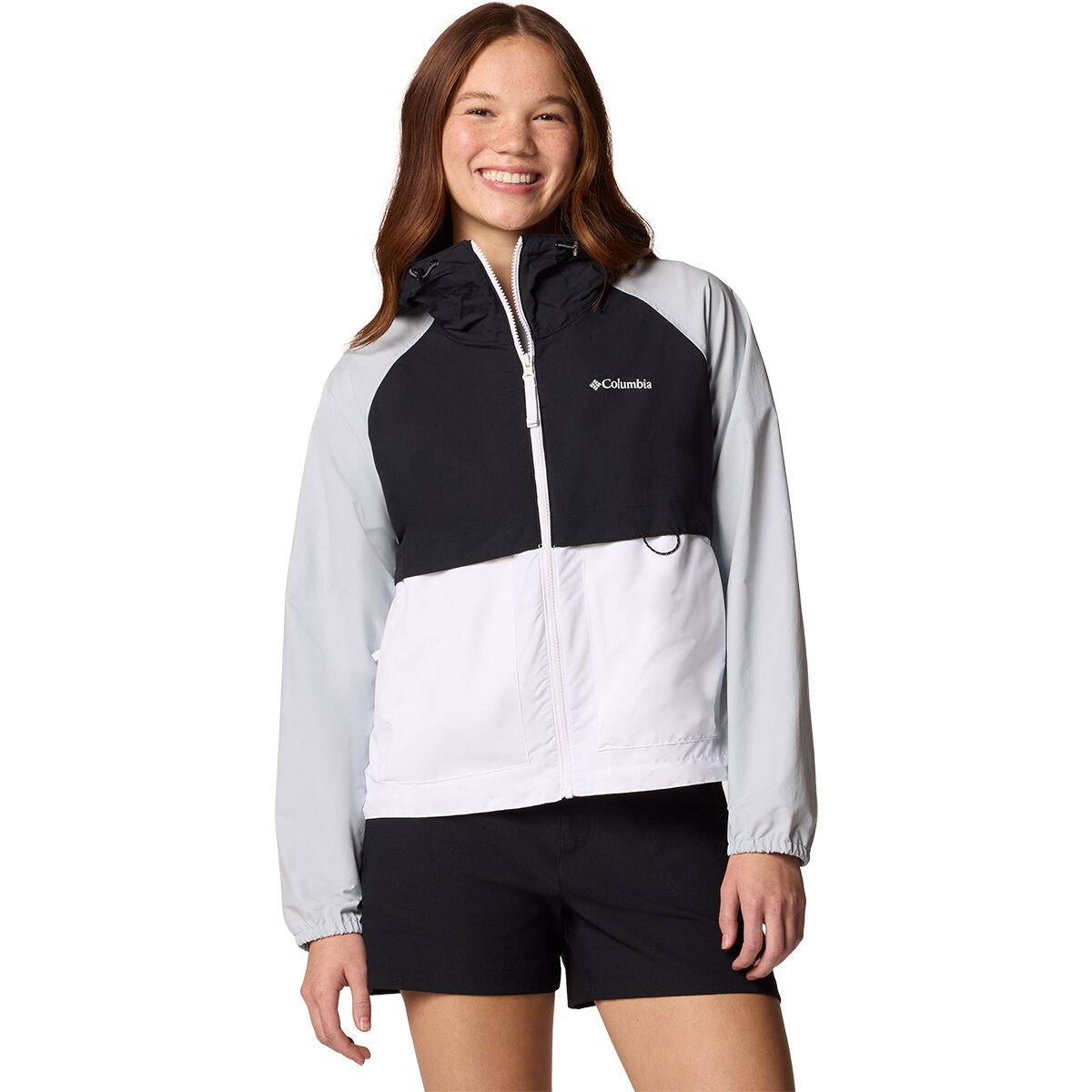 Image of Columbia Spire Valley Windbreaker - Women's White/Black/Cirrus Grey, XL