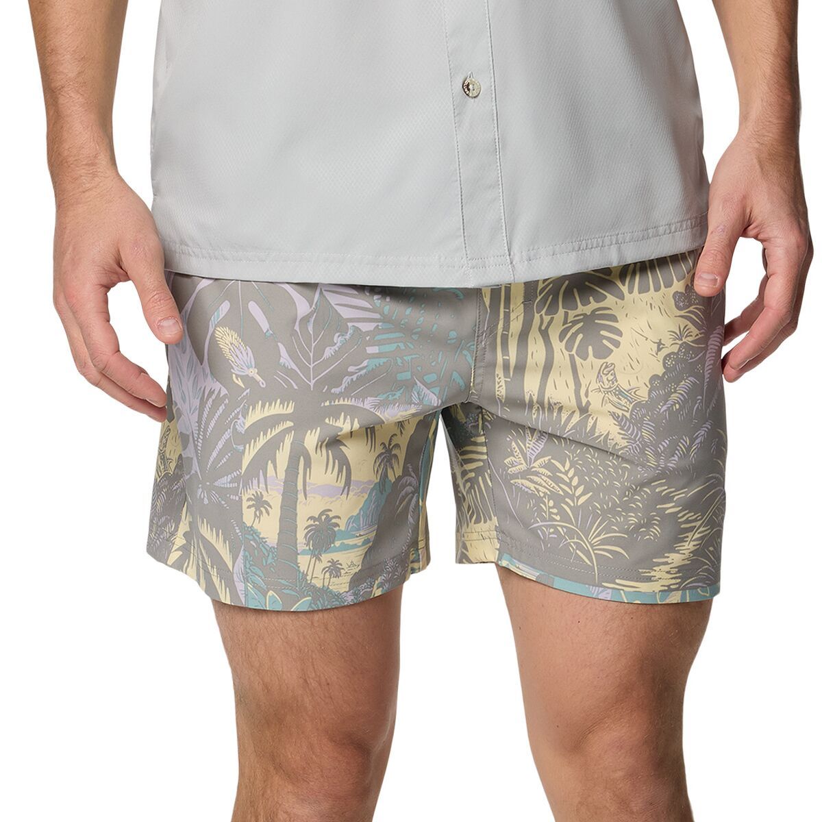 Image of Columbia PFG Rambler Printed 8in Water Short - Men's Lemon Wash Tarpon Trek, XXL