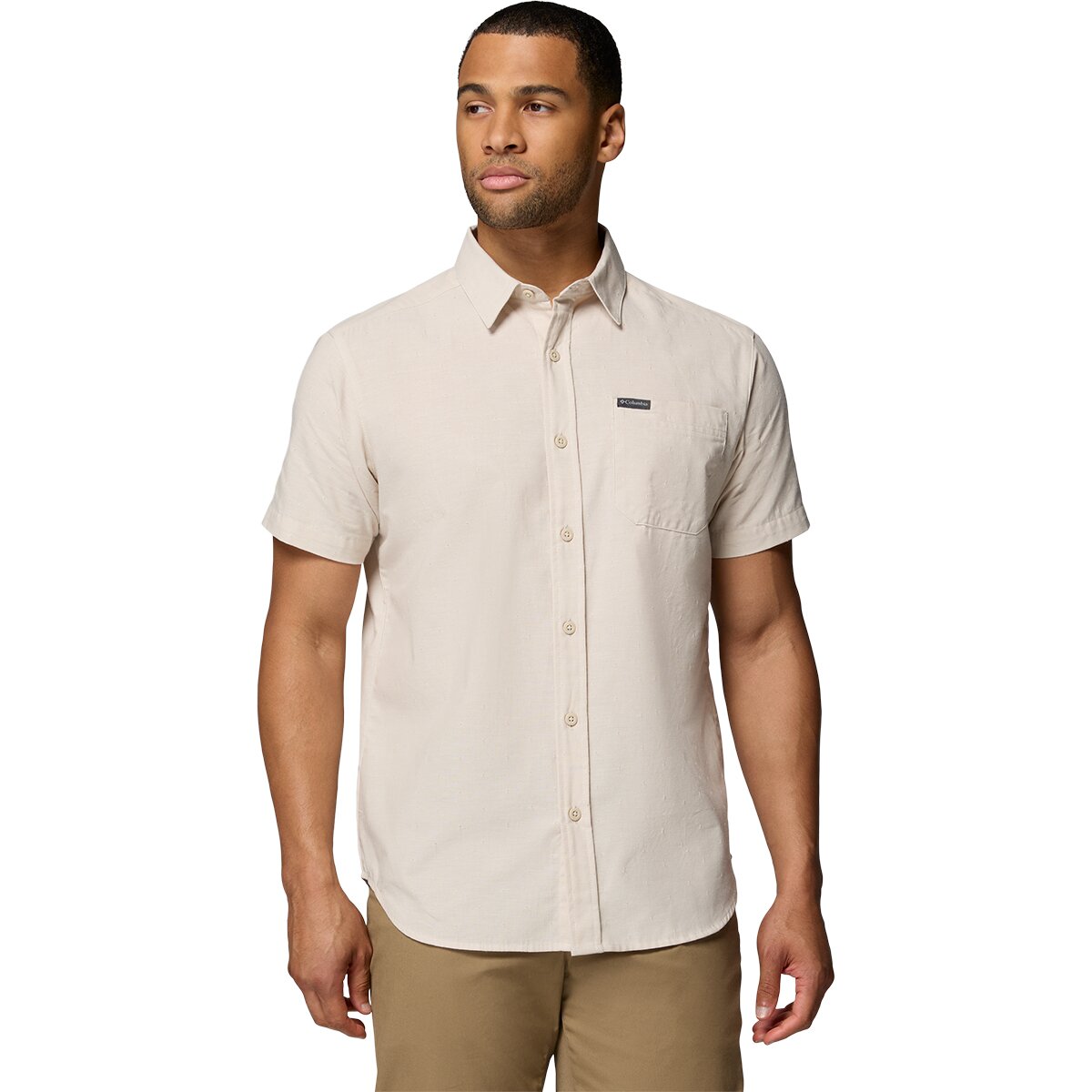 Image of Columbia Rapid Rivers Novelty Short-Sleeve Shirt - Men's Dark Stone Diamond Dobby Chambray, S