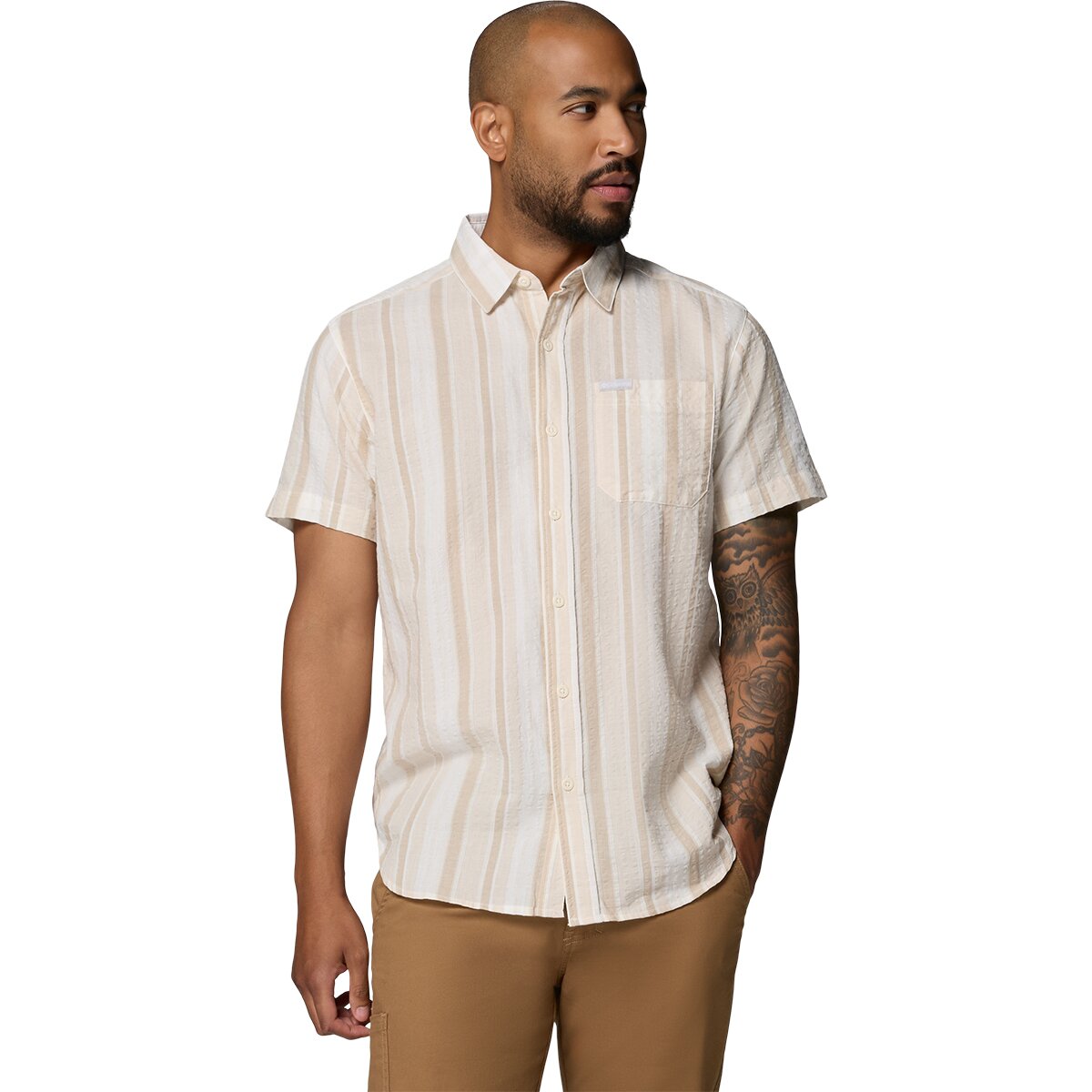 Image of Columbia Rapid Rivers Novelty Short-Sleeve Shirt - Men's Sea Salt/Isle Stripe, M