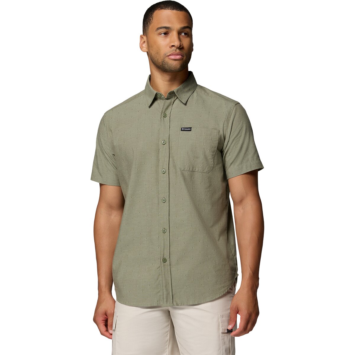 Image of Columbia Rapid Rivers Novelty Short-Sleeve Shirt - Men's Stone Green Diamond Dobby Chambray, L