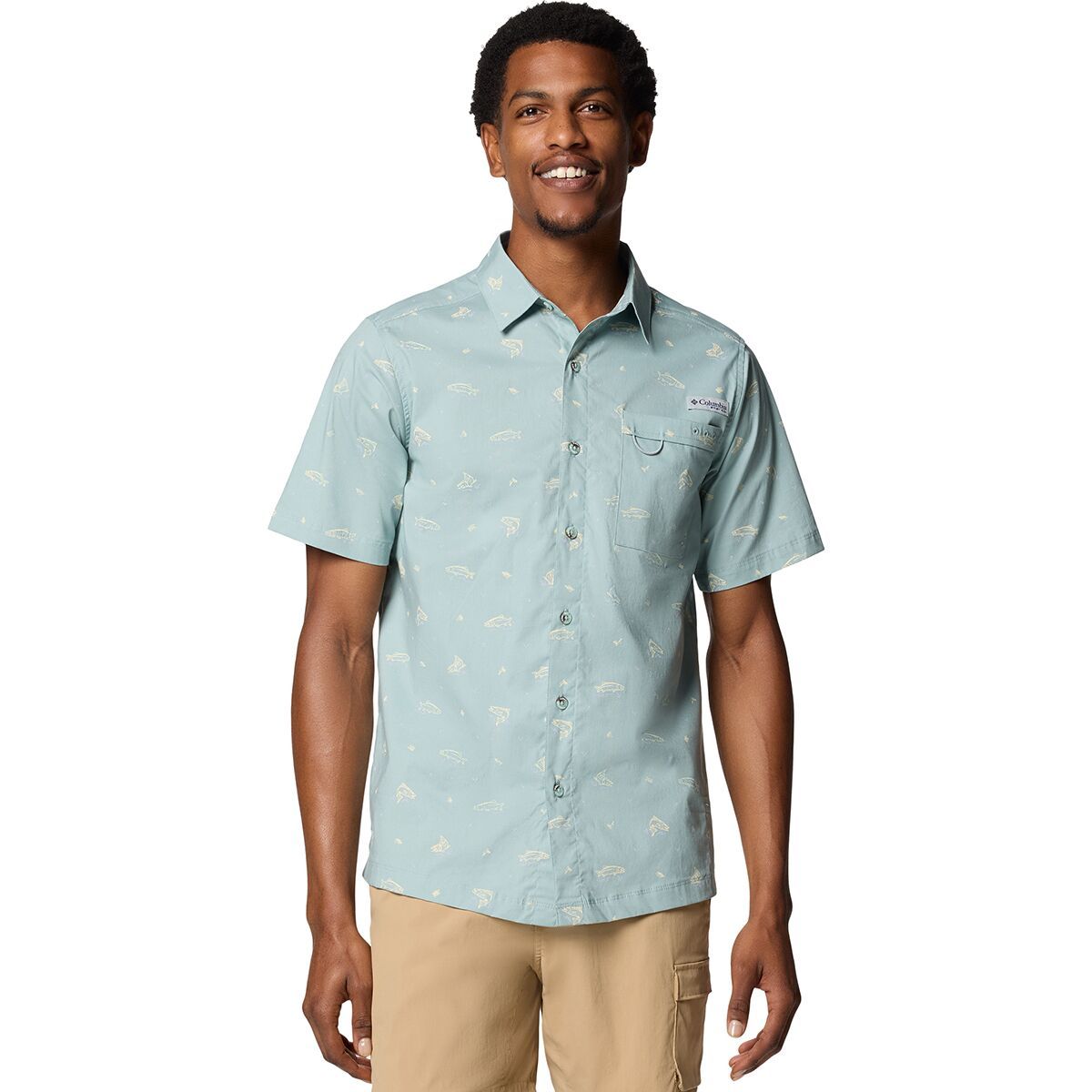 Image of Columbia Wild Cast Camp Shirt - Men's Crushed Blue Troutopia, L
