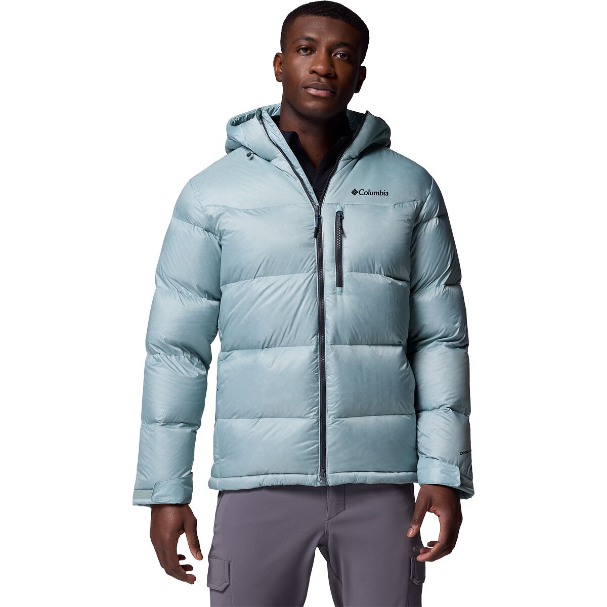 Image of Columbia Cloudview Down Hooded Jacket - Men's Crushed Blue, L