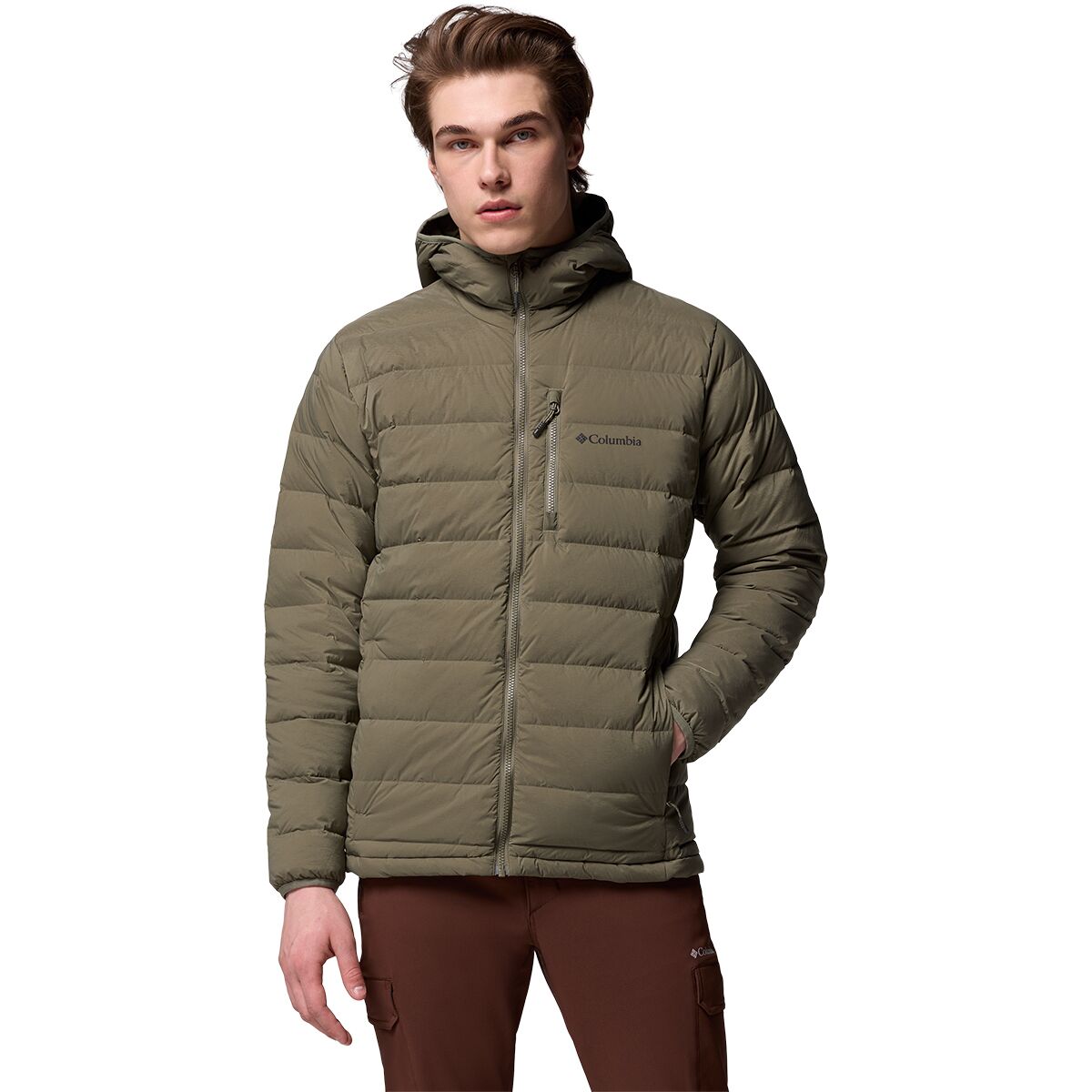 Image of Columbia Drift Peak Stretch Down Hooded Jacket - Men's Stone Green, M