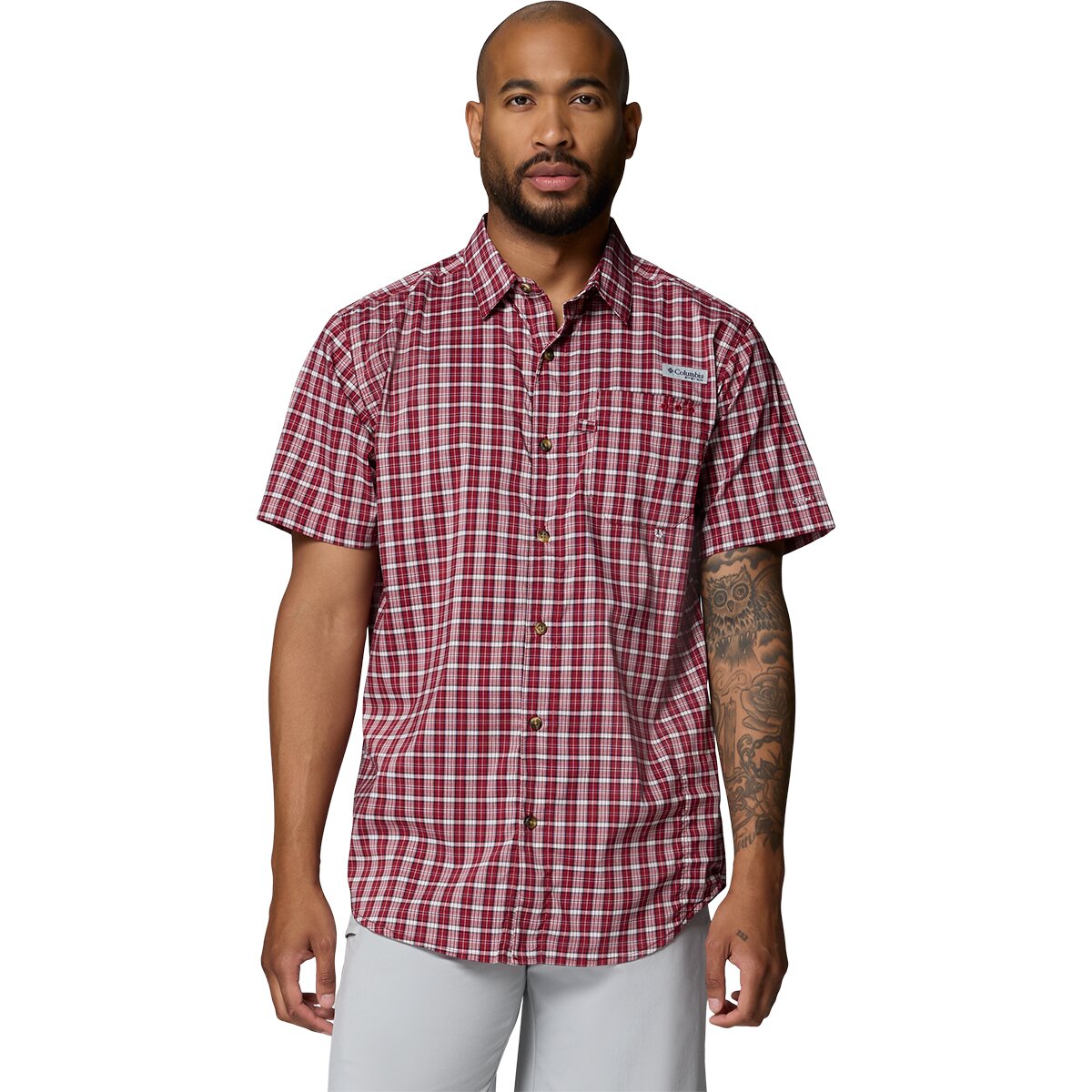 Image of Columbia Harbor Peak Short-Sleeve Shirt - Men's Beet Offshore Tartan, XXL