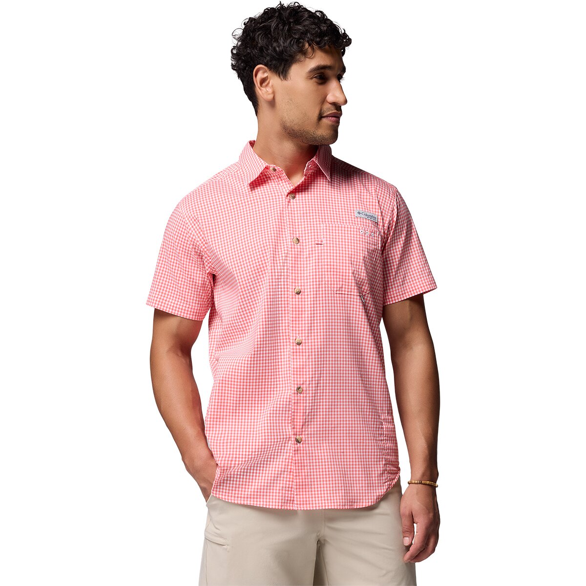 Image of Columbia Harbor Peak Short-Sleeve Shirt - Men's Melonade Micro Gingham, M
