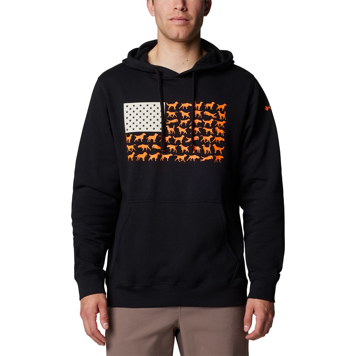 Image of Columbia PHG Game Flag II Hoodie - Men's Black/Blaze Dog Flag, L