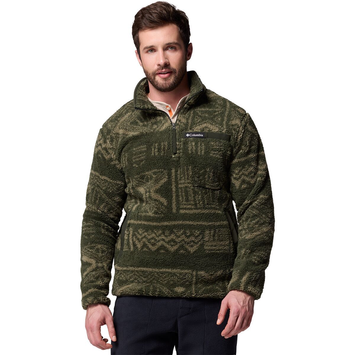 Image of Columbia Rugged Ridge High Pile 1/2-Zip Jacket - Men's Greenscape Deschutes Days, S