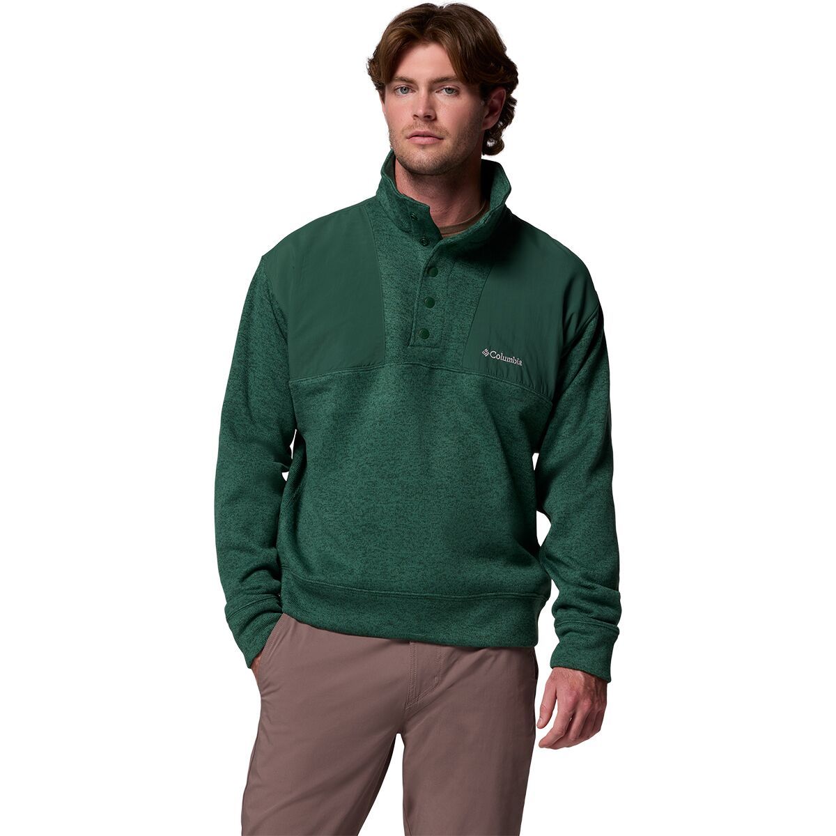 Image of Columbia Sweater Weather Relaxed Fit 1/4-Zip Jacket - Men's Rain Forest Heather, S
