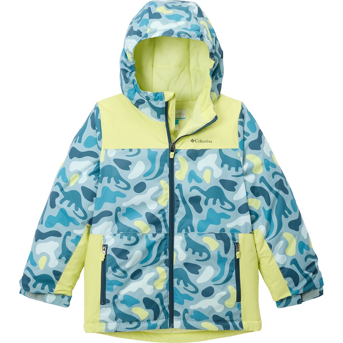 Image of Columbia Lightning Lift IV Printed Jacket - Boys' Crushed Blue Dinoflauge/Neon Light, L