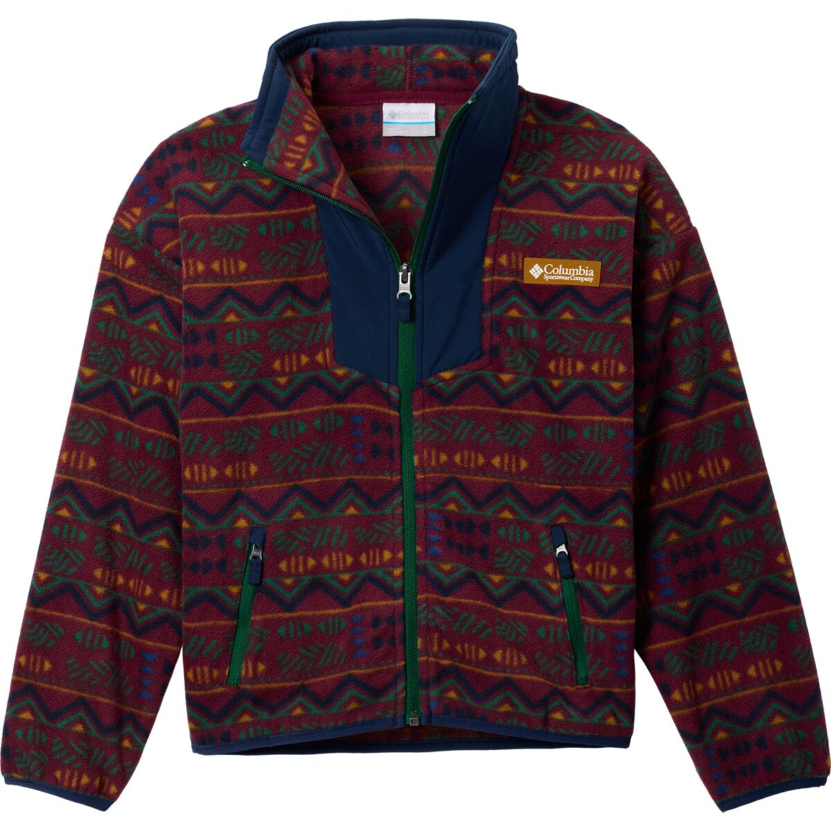 Image of Columbia Sequoia Grove Printed Full-Zip Fleece Jacket - Kids' Rich Wine Horizons/Coll Navy, S