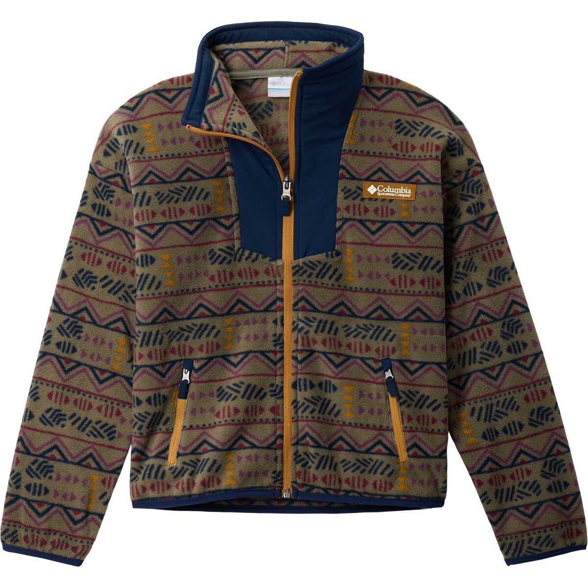 Image of Columbia Sequoia Grove Printed Full-Zip Fleece Jacket - Kids' Stone Green Horizons/Coll Navy, S