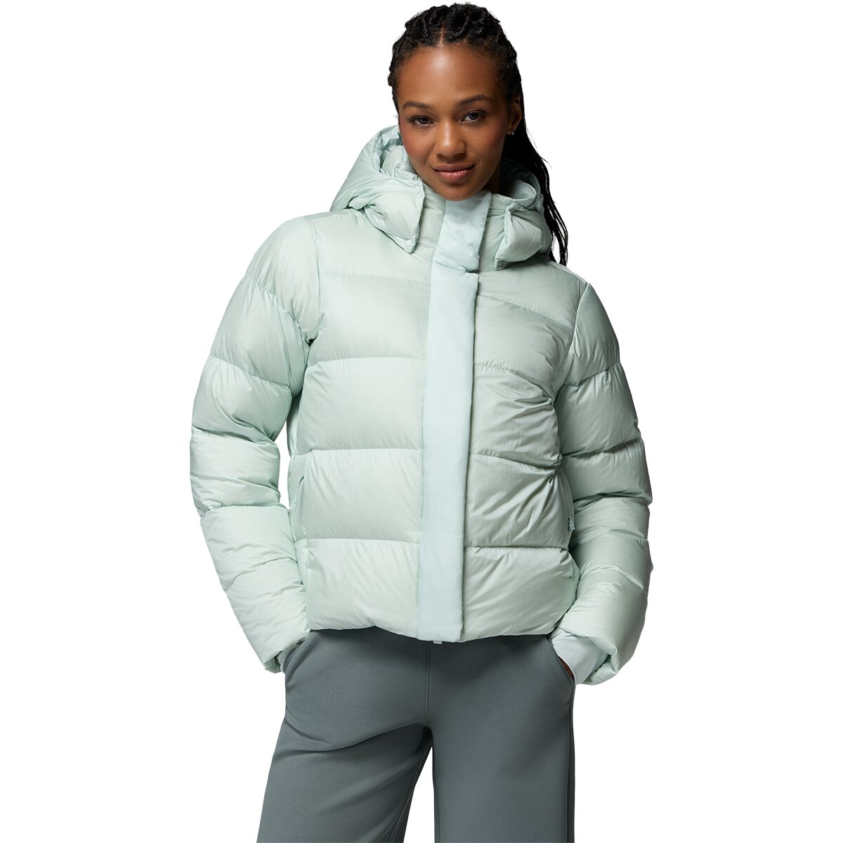 Image of Columbia Amaze Puff Hooded Jacket - Women's Tea Light Pearl Shine, L