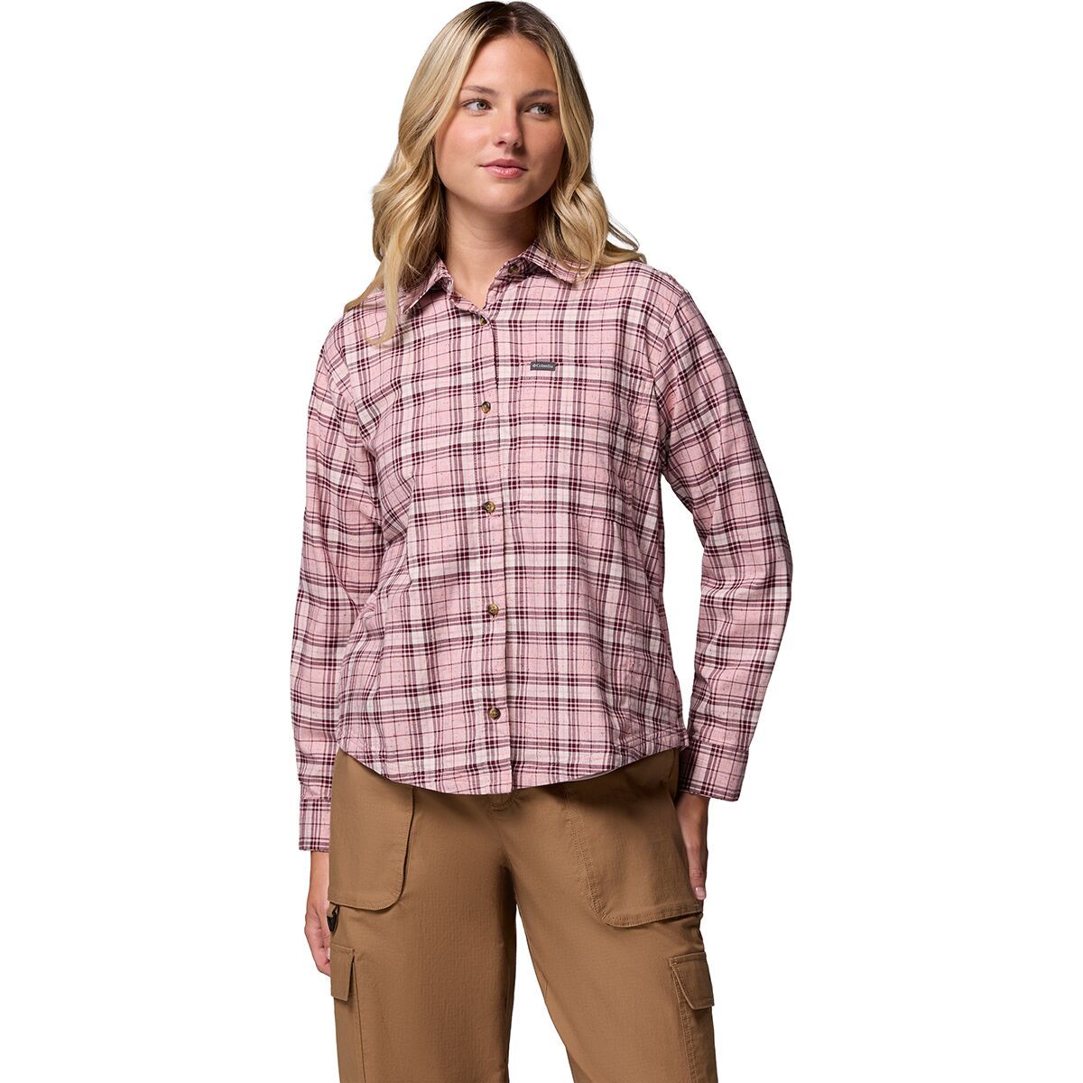Image of Columbia Blue Point Creek Woven Long-Sleeve Shirt - Women's Eraser Pink Everyday Tartan, M