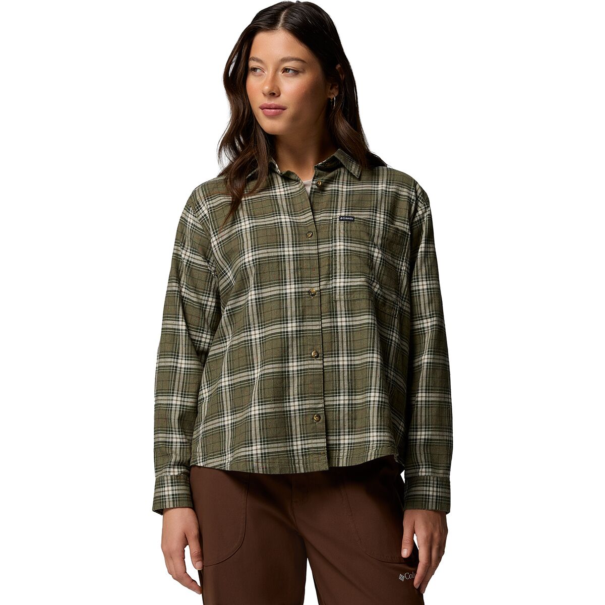 Image of Columbia Blue Point Creek Woven Long-Sleeve Shirt - Women's Stone Green Everyday Tartan, XS