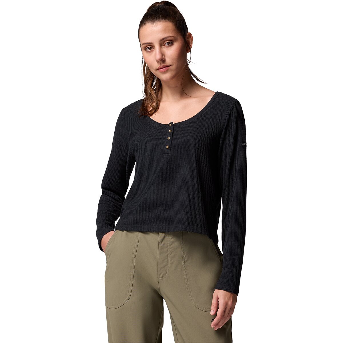Image of Columbia Brea Falls Grid Long-Sleeve Henley - Women's Black, S
