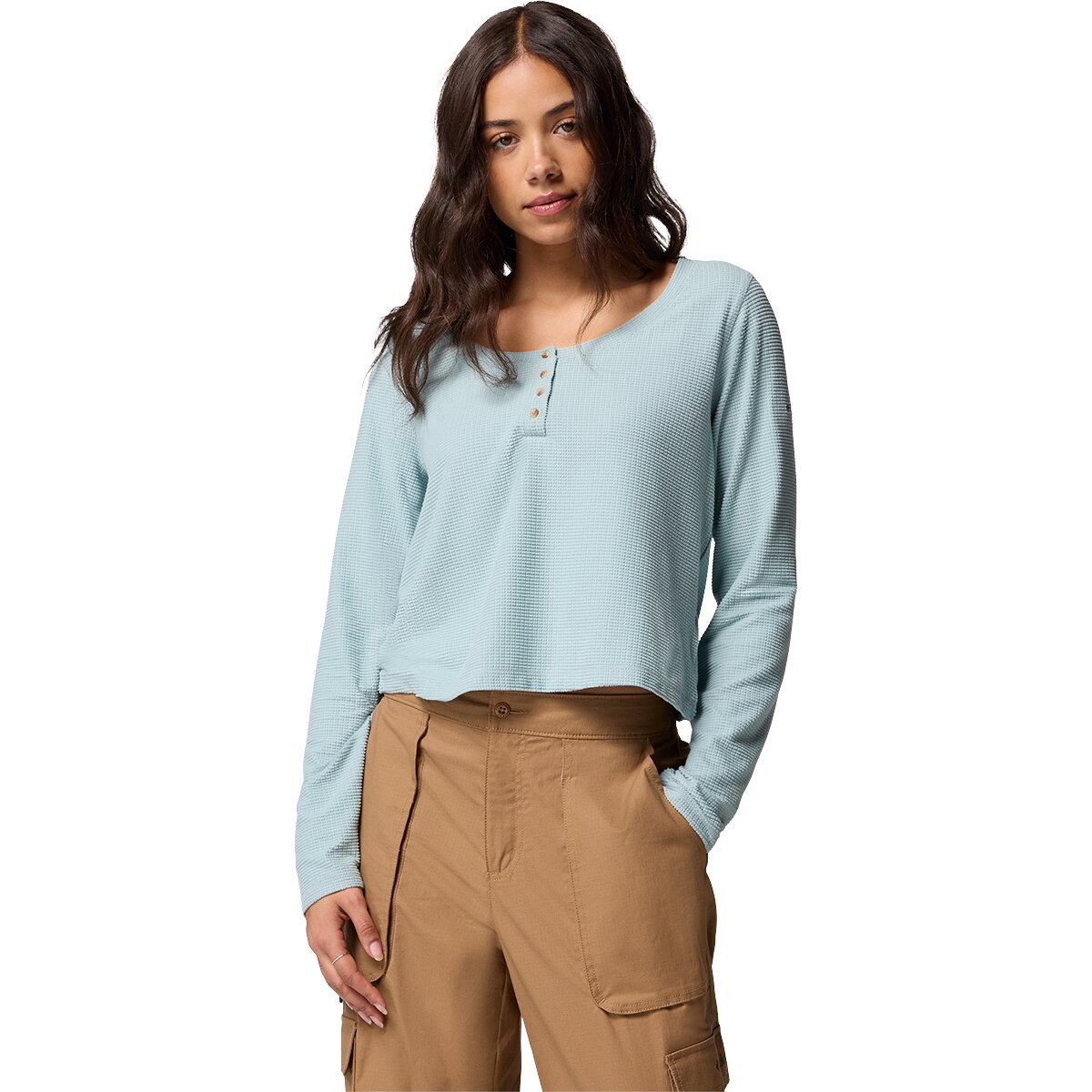 Image of Columbia Brea Falls Grid Long-Sleeve Henley - Women's Crushed Blue, L