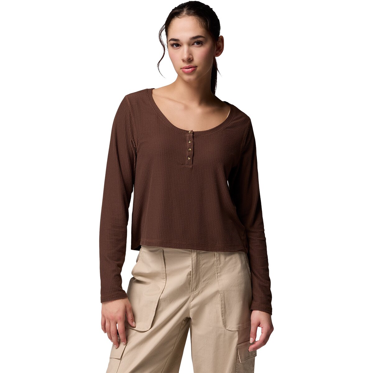 Image of Columbia Brea Falls Grid Long-Sleeve Henley - Women's Tobacco, XL