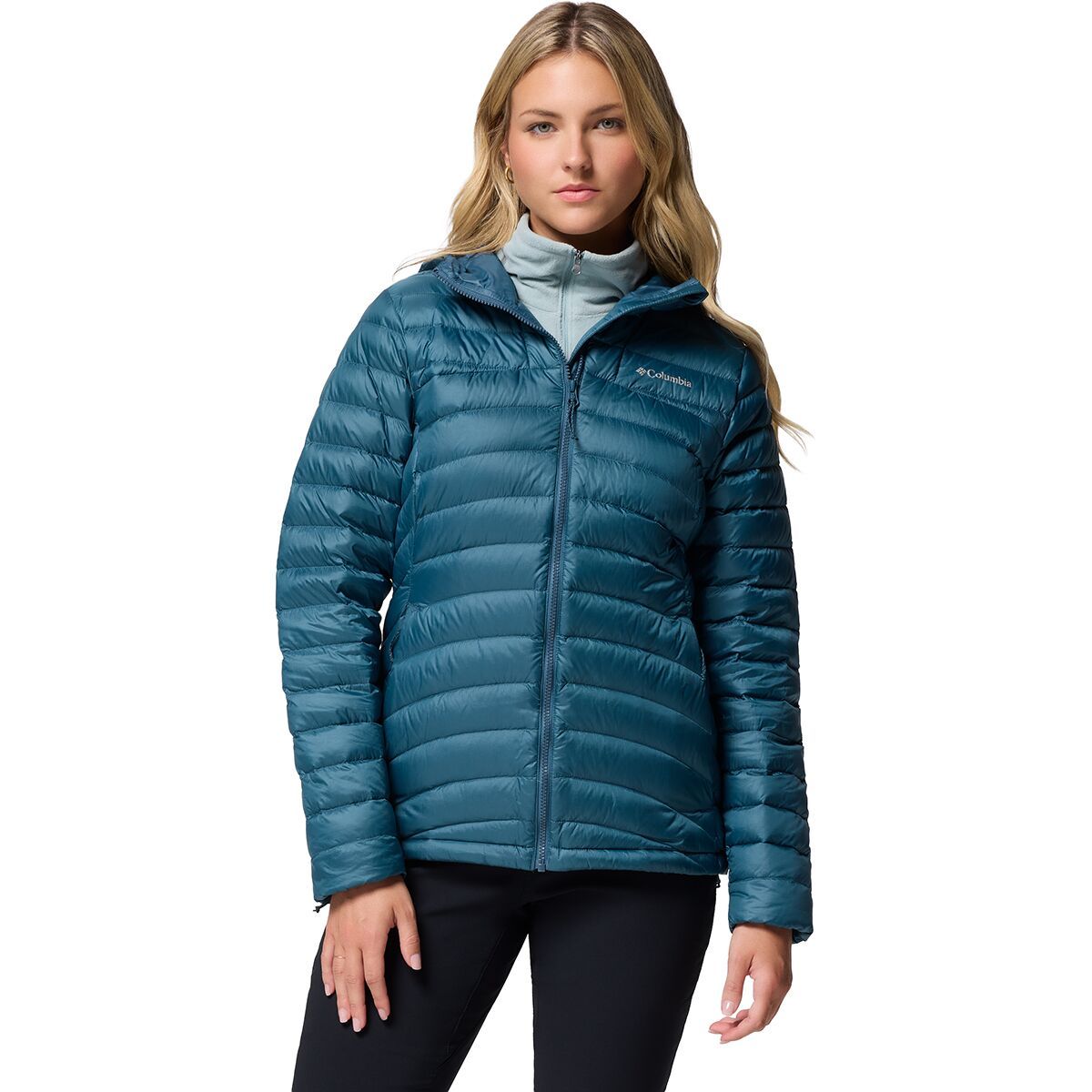 Image of Columbia Corelite Down Hooded Jacket - Women's Everblue, XL